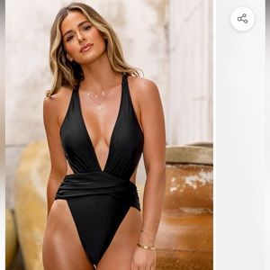Mindful Solids Deep Onyx Plunge Black One Piece - Cupshe x JoJo Fletcher